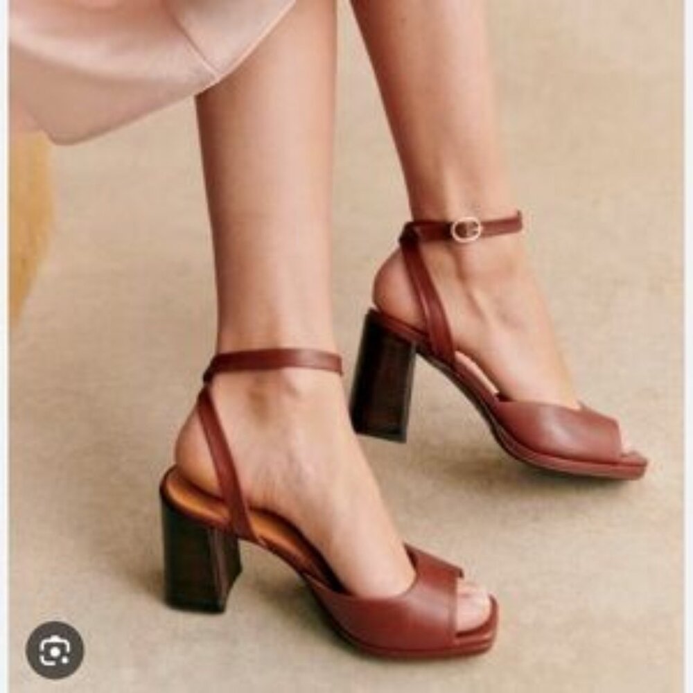 Sézane Maxine High Sandals – Smooth Camel Leather, Size 39 (US 8)